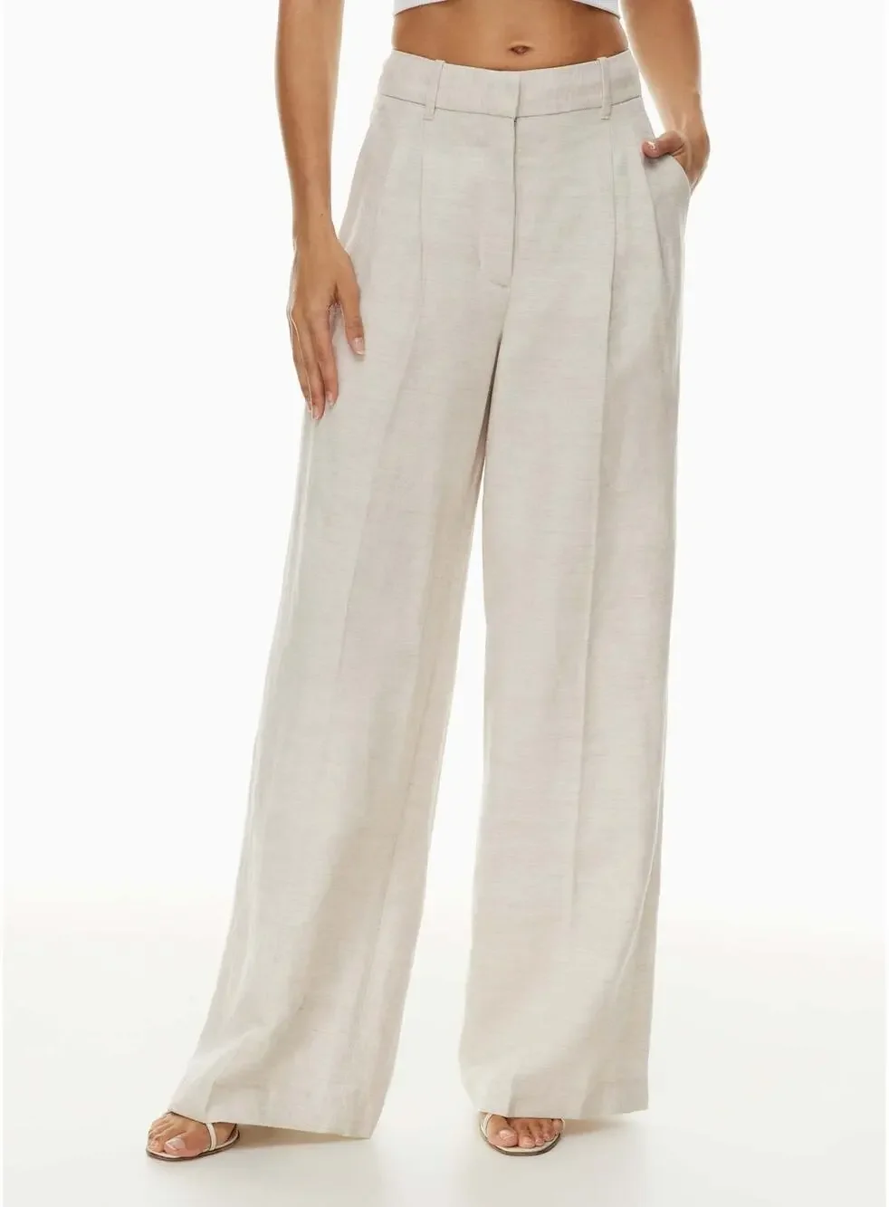 NWOT Aritzia The Effortless Pant CruiseLinen Wide Leg Beige Size 8